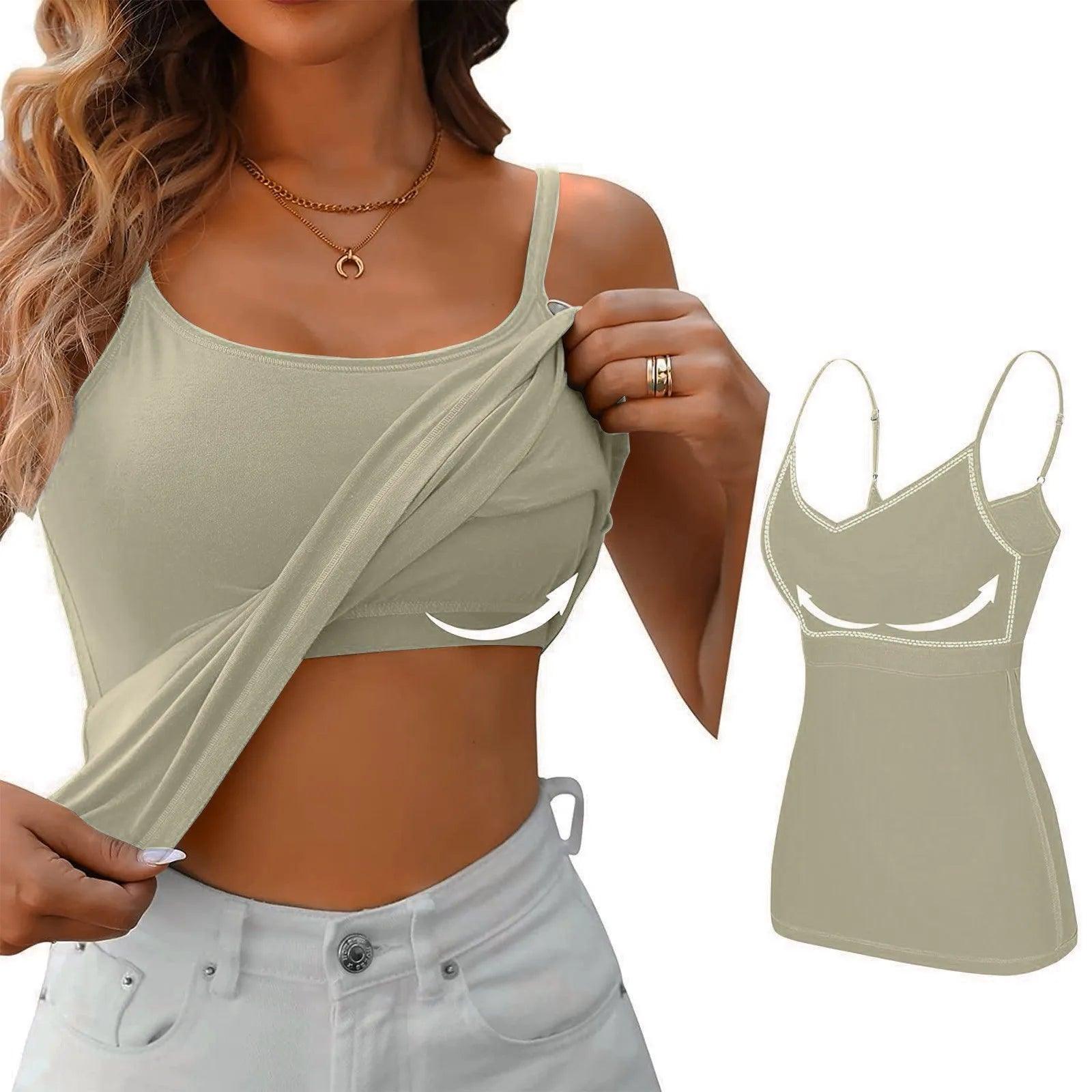 Padded Bra Tank Top Women Modal Spaghetti Solid Cami Top Vest Female Adjustable Camisole With Built In Bra Fitness Clothing - MANDOTOS