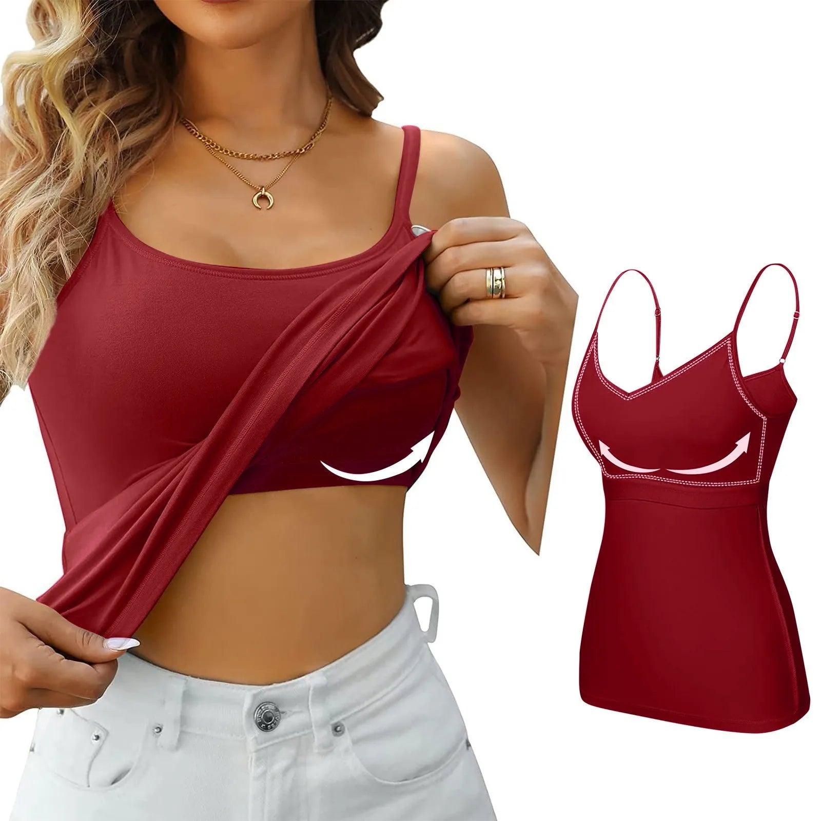 Padded Bra Tank Top Women Modal Spaghetti Solid Cami Top Vest Female Adjustable Camisole With Built In Bra Fitness Clothing - MANDOTOS