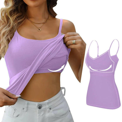 Padded Bra Tank Top Women Modal Spaghetti Solid Cami Top Vest Female Adjustable Camisole With Built In Bra Fitness Clothing - MANDOTOS