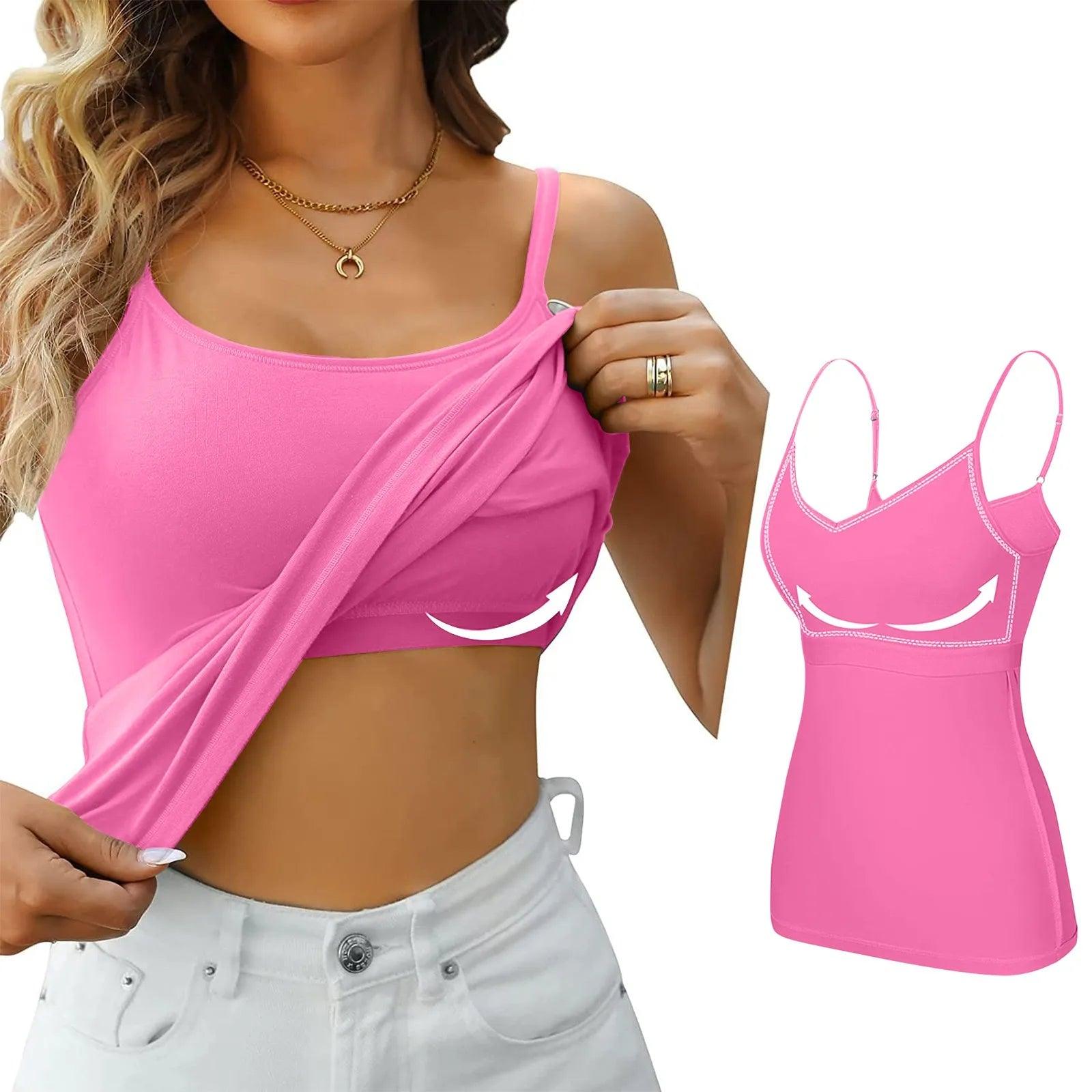 Padded Bra Tank Top Women Modal Spaghetti Solid Cami Top Vest Female Adjustable Camisole With Built In Bra Fitness Clothing - MANDOTOS