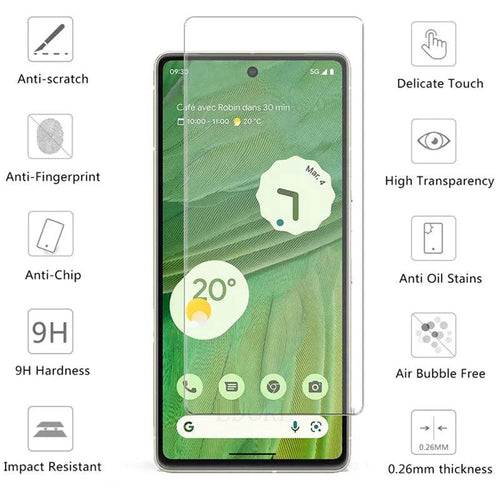 Four PixelGuard tempered glass screen protectors for Google Pixel phones, featuring 9H impact protection.