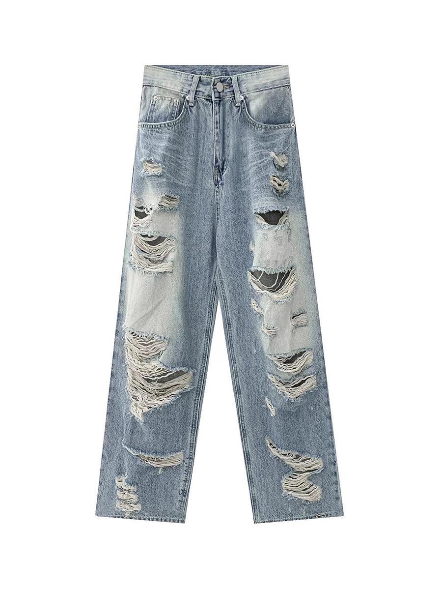 Plus Size American Hole Plus Size Ladies High Waist Straight-leg Denim - MANDOTOS