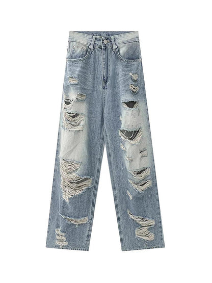 Plus Size American Hole Plus Size Ladies High Waist Straight-leg Denim - MANDOTOS