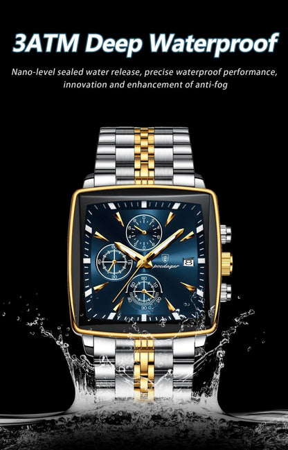 POEDAGAR Fashion Men Watch Luminous Waterproof Chronograph Date Man Wristwatch Square Stainless Steel Quartz Men's Watches Reloj - MANDOTOS