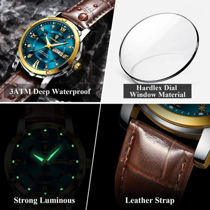 POEDAGAR Luxury Business Men Watch Waterproof Luminous Week Date Man Wristwatch High Quality Leather Sports Men's Quartz Watches - MANDOTOS