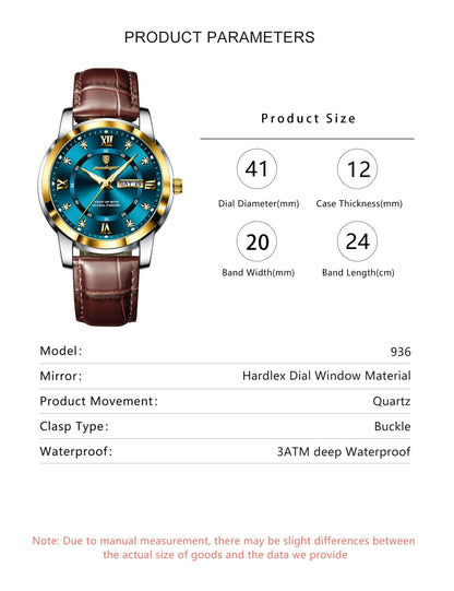 POEDAGAR Luxury Business Men Watch Waterproof Luminous Week Date Man Wristwatch High Quality Leather Sports Men's Quartz Watches - MANDOTOS