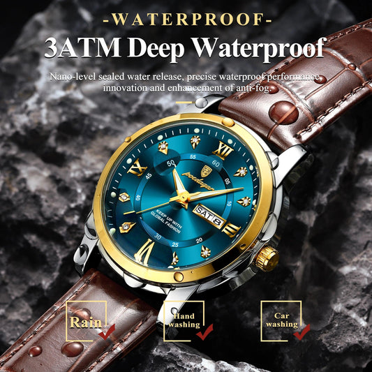 POEDAGAR Luxury Business Men Watch Waterproof Luminous Week Date Man Wristwatch High Quality Leather Sports Men's Quartz Watches - MANDOTOS