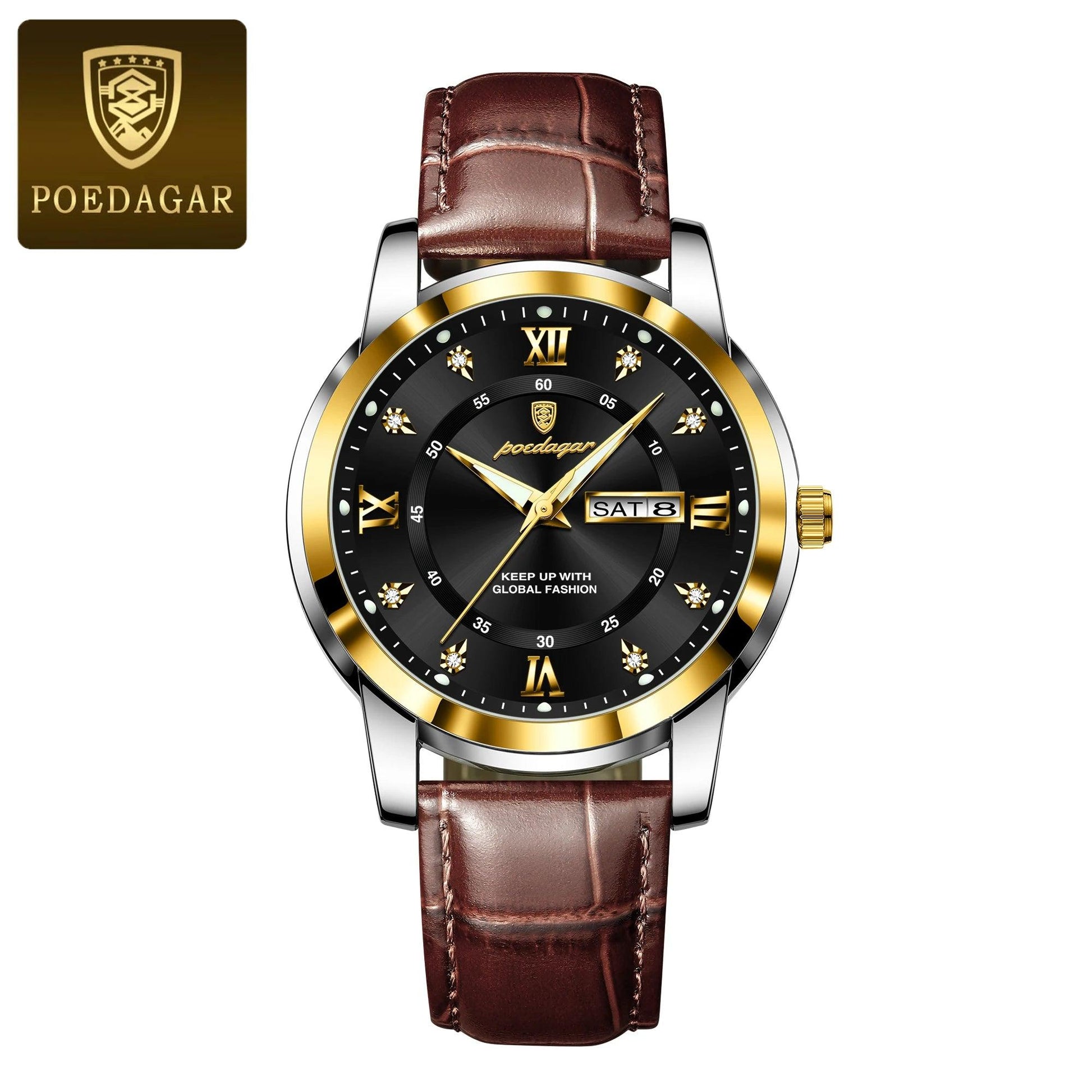 POEDAGAR Luxury Business Men Watch Waterproof Luminous Week Date Man Wristwatch High Quality Leather Sports Men's Quartz Watches - MANDOTOS