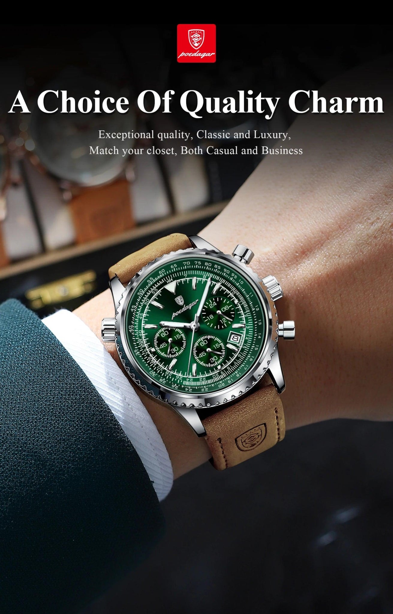 POEDAGAR Luxury Man Watch Quartz Waterproof Luminous Date Chronograph Leather Men Wristwatch Military Sports Men's Watches Reloj - MANDOTOS