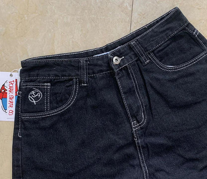 Polar Big Boy Embroidery Jeans Y2K Pants Streetwear Gothic Cartoon Blue Baggy Jeans Retro Punk Rock High Waist Denim Trousers - MANDOTOS