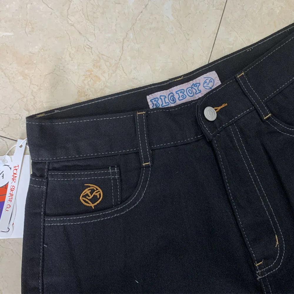 Polar Big Boy Embroidery Jeans Y2K Pants Streetwear Gothic Cartoon Blue Baggy Jeans Retro Punk Rock High Waist Denim Trousers - MANDOTOS