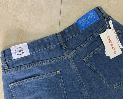 Polar Big Boy Embroidery Jeans Y2K Pants Streetwear Gothic Cartoon Blue Baggy Jeans Retro Punk Rock High Waist Denim Trousers - MANDOTOS