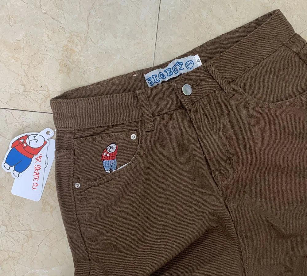 Polar Big Boy Embroidery Jeans Y2K Pants Streetwear Gothic Cartoon Blue Baggy Jeans Retro Punk Rock High Waist Denim Trousers - MANDOTOS