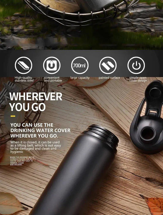Portable Water Bottle Bicycle Riding Drinking Water Bottle Outdoor Sport Travel Mug Metal Stainless Steel Bottle - MANDOTOS