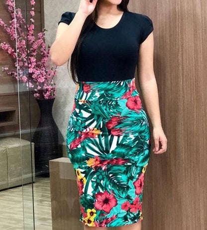 Printed Office Midi Pencil Dress Large Women Dress - MANDOTOS