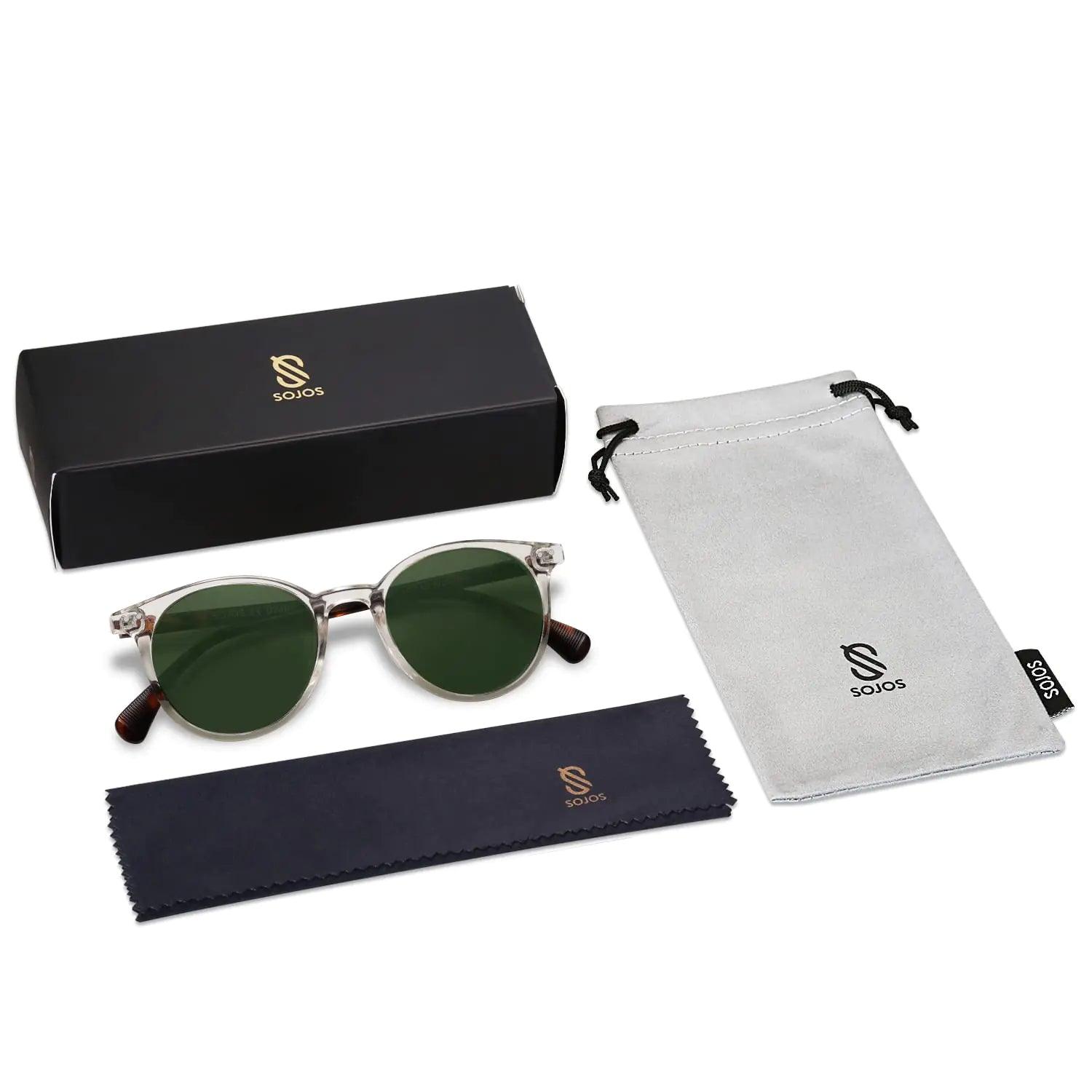 SOJOS Vintage Round Polarized Shades UV400 - Clear/Green - MANDOTOS