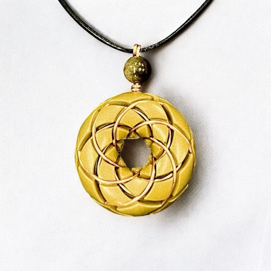 Torus Pendant- Brass and Libyan Desert Glass Orgonite Necklace Rodin Coil -