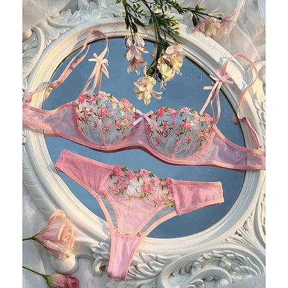 Round Up Night Beautiful Sexy Women 2 Piece Floral Embroidery Underwear Sexy Erotic Lingerie Underwear Lenceria Sexy Sets - MANDOTOS