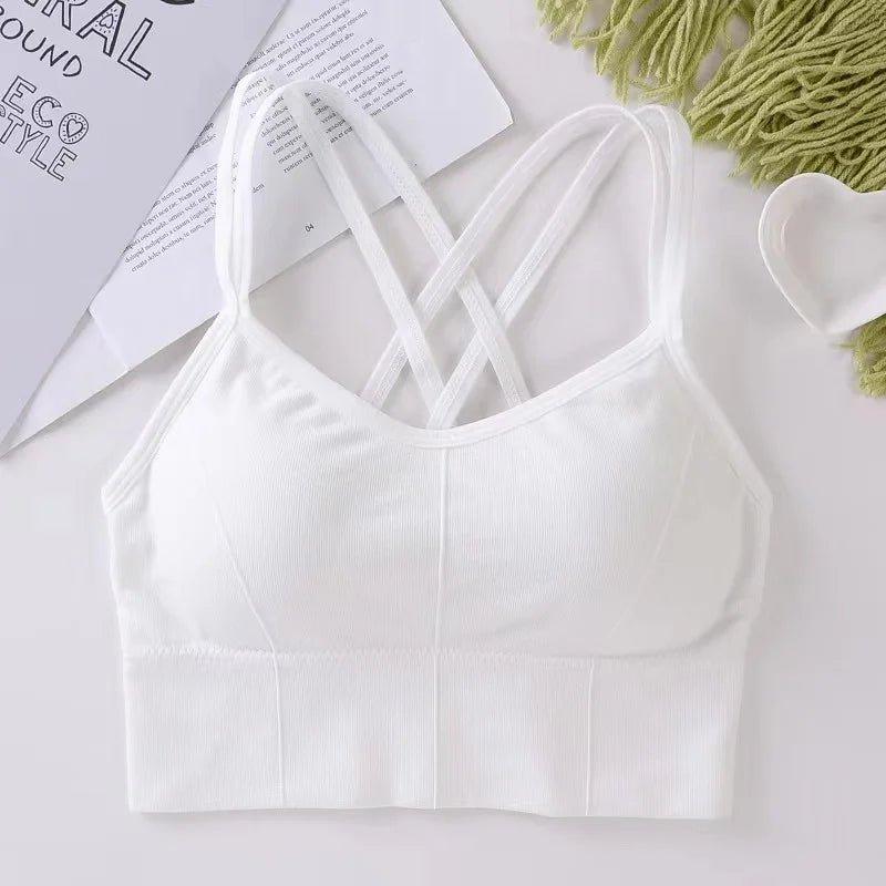 Sexy Women Tops Back Cross Strap Tank Top Push Up Running Sports Bra Breathable Soft Fitness Beauty Solid Color Yoga Bra - MANDOTOS