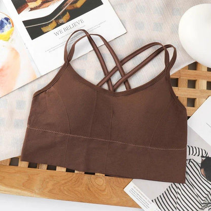 Sexy Women Tops Back Cross Strap Tank Top Push Up Running Sports Bra Breathable Soft Fitness Beauty Solid Color Yoga Bra - MANDOTOS
