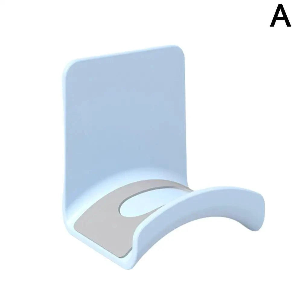 Universal headphone stand and wall mount hanger for gaming earphones, made of plastic with adhesive backing for under-desk support.