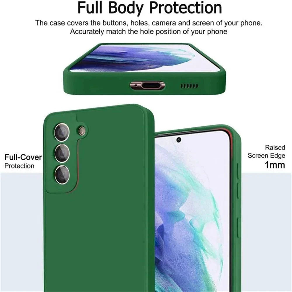Luxury silicone case for Samsung Galaxy S24/S20/S21/S22/S23/Note 10/20, showcasing sleek design and liquid protection.