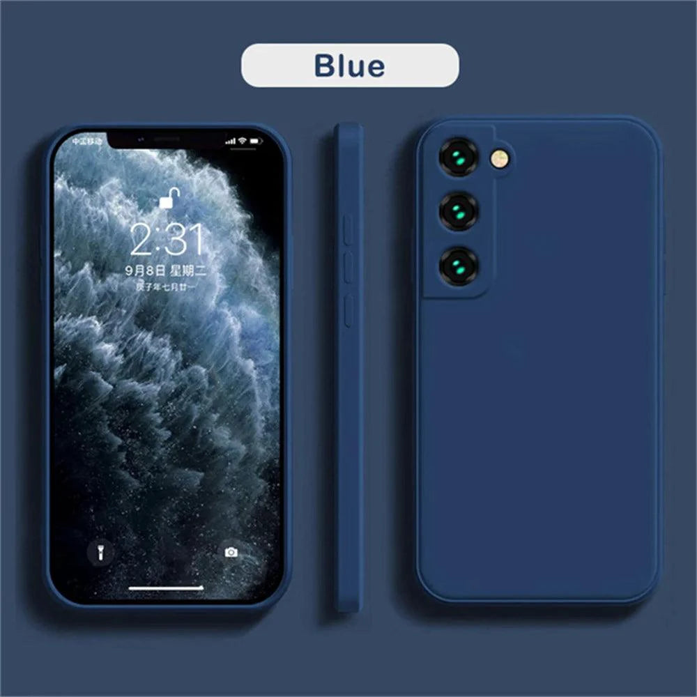 Luxury silicone case for Samsung Galaxy S24, S20, S21, S22, S23, Note 10, 20 with sleek design and liquid protection.