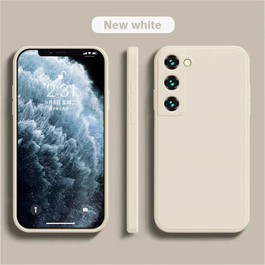 Luxury silicone case for Samsung Galaxy S24/S20/S21/S22/S23 and Note 10/20, featuring sleek design and liquid protection.