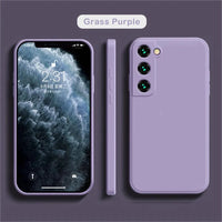 Luxury silicone case for Samsung Galaxy S24, S20, S21, S22, S23, Note 10, 20 featuring sleek design and liquid protection.