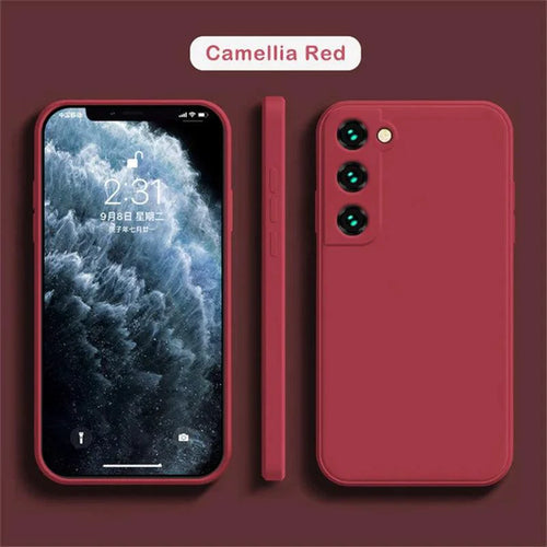 Luxury silicone case for Samsung Galaxy S24, S20, S21, S22, S23, Note 10, 20 featuring a sleek design and liquid protection.