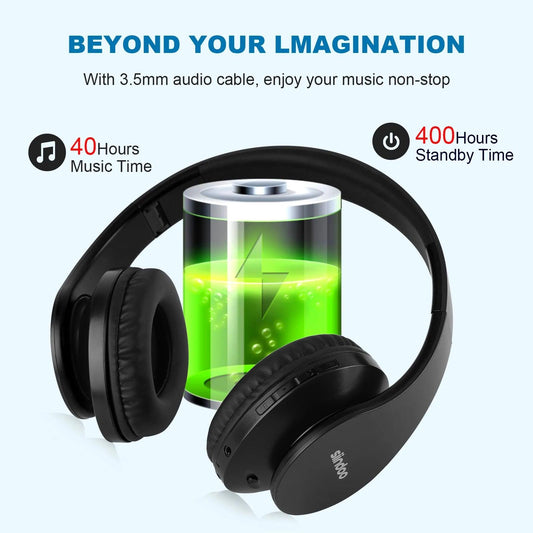 Siindoo JH-812 Black Bluetooth Headphone Foldable Stereo Music Earphones FM and Support SD Card with Mic for Mobile Samsung PC - MANDOTOS