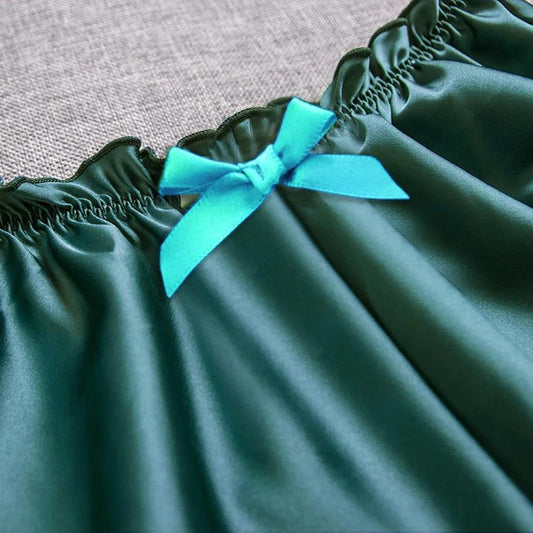 Silk Satin Sexy Panties Simple Flowers Floral Printed Lace Pajamas Underwear Fashionable Oversized Women Shorts Under Wears - MANDOTOS