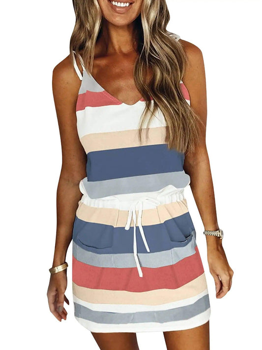 Sleeveless Dress for Women Clothing 2024 Summer Vacation Pullover Beach Sundress Female Korean Fashion Slim Sexy Short Dresse M - MANDOTOS