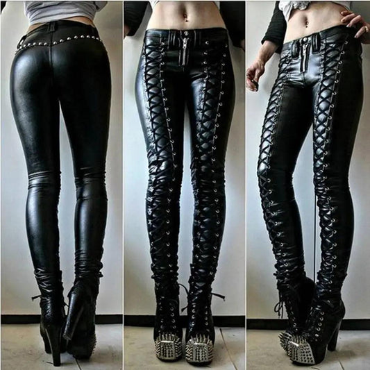 Steampunk Leather Skinny Pants - MANDOTOS