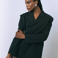 Le Réussi Luna Noir Pinstripe Blazer: Bold Power Dressing in Sophisticated Black - Blazer