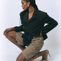 Le Réussi Luna Noir Pinstripe Blazer: Bold Power Dressing in Sophisticated Black - Blazer