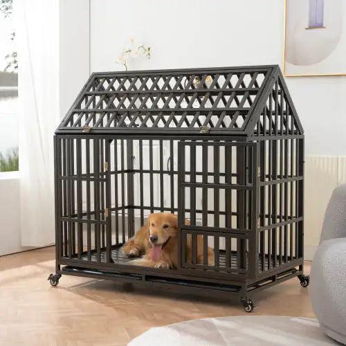 Sturdy Canine Kennel with Roof and Windows - MANDOTOS