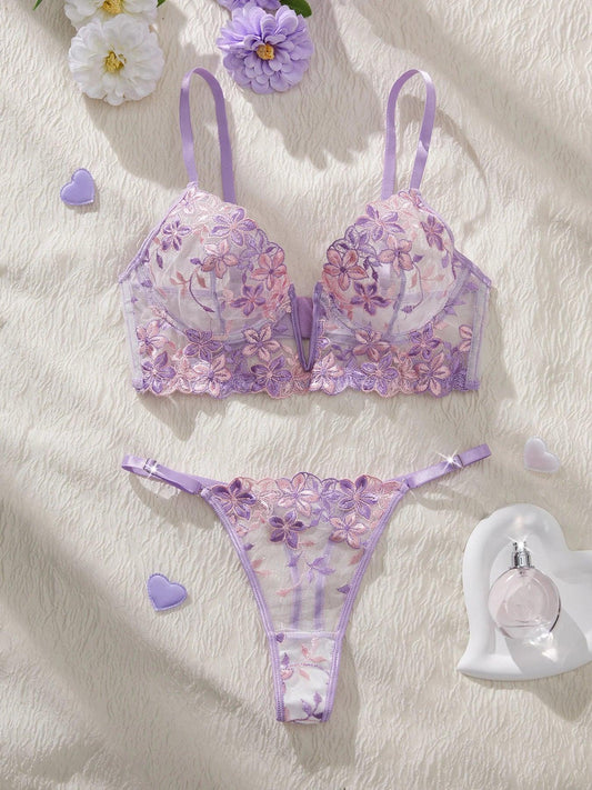 The temptation of Valentine's Eve light purple Danube group ladies sexy lingerie bra women's suit - MANDOTOS