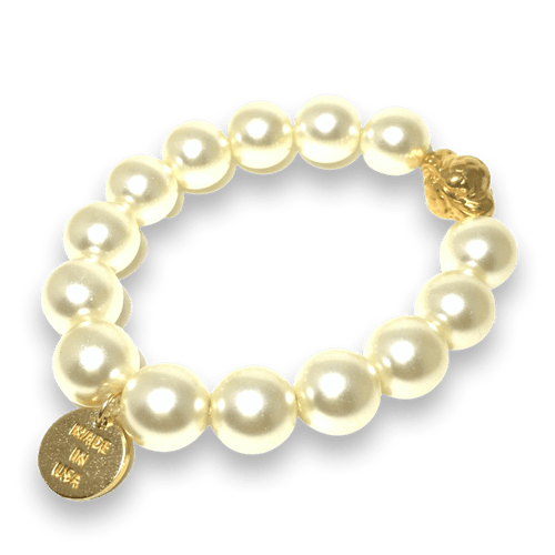 Pearls of Wisdom mantra bracelet by The Urban Charm featuring white beads and engraved spiritual message on a stylish bracelet.