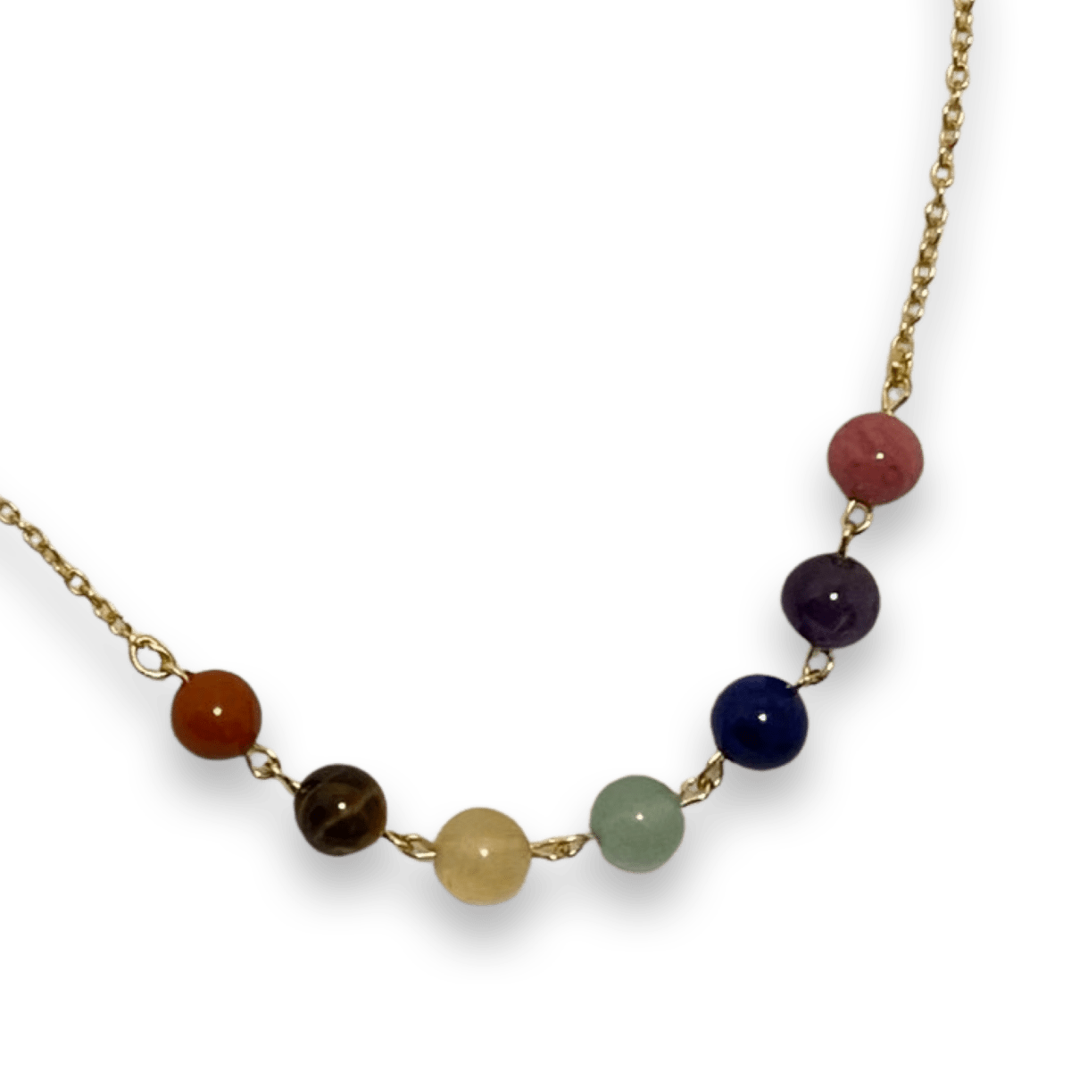 Chakra balance necklace by The Urban Charm featuring natural gemstone beads and a decorative charm.