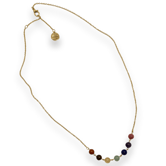 Chakra balance necklace by The Urban Charm featuring natural gemstones and a charm, designed to promote energy harmony.
