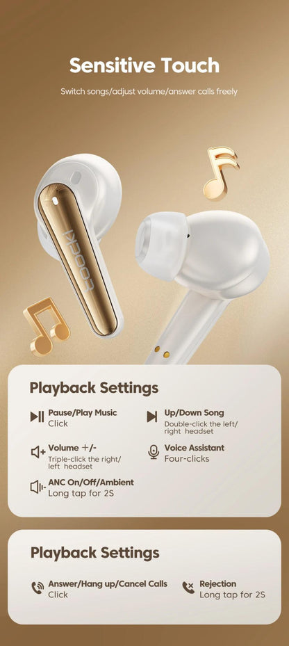 Toocki ANC Bluetooth Earphone 5.4 Dual Noise Cancellation Waterproof Wireless Headphone 3D Stereo In-ear ENC Earbuds With Mic - MANDOTOS