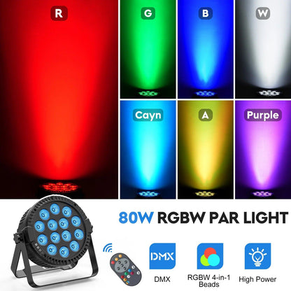 U'King 4PCS 80W Par Light 4in1 RGBW 14 LED Stage Effect Light DMX512 Remote Control Flat Light for KTV DJ Disco Bar Stage Light - MANDOTOS