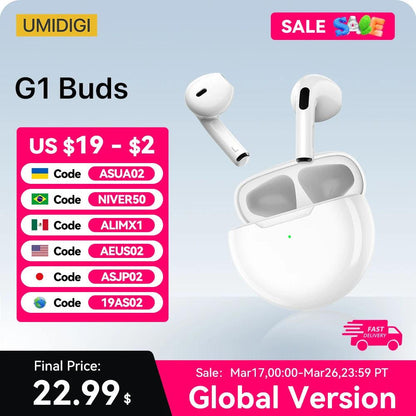 UMIDIGI G1 Buds TWS Wireless Earphones Bluetooth 5.3 ENC Sport Noise Reduction 380mAh Headsets With Microphone - MANDOTOS