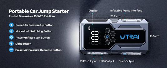 UTRAI 1500A Car Jump Starter Power Bank Portable 150PSI Air Pump Car Battery Emergency Boosters Starting Device Car Starter 2024 - MANDOTOS