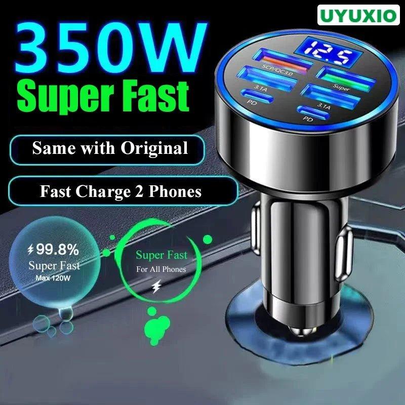 UYUXIO 6 in 1 USB C Car Phone Charger Adapter with Voltage Display Dual PD Super Fast for iPhone 15 Pro max OPPO Samsung Huawei - MANDOTOS