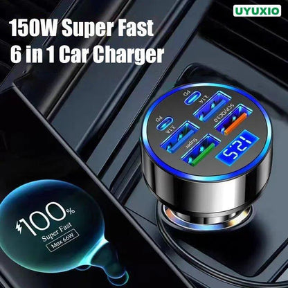 UYUXIO 6 in 1 USB C Car Phone Charger Adapter with Voltage Display Dual PD Super Fast for iPhone 15 Pro max OPPO Samsung Huawei - MANDOTOS