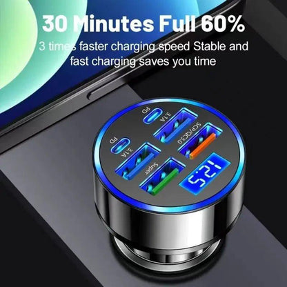 UYUXIO 6 in 1 USB C Car Phone Charger Adapter with Voltage Display Dual PD Super Fast for iPhone 15 Pro max OPPO Samsung Huawei - MANDOTOS
