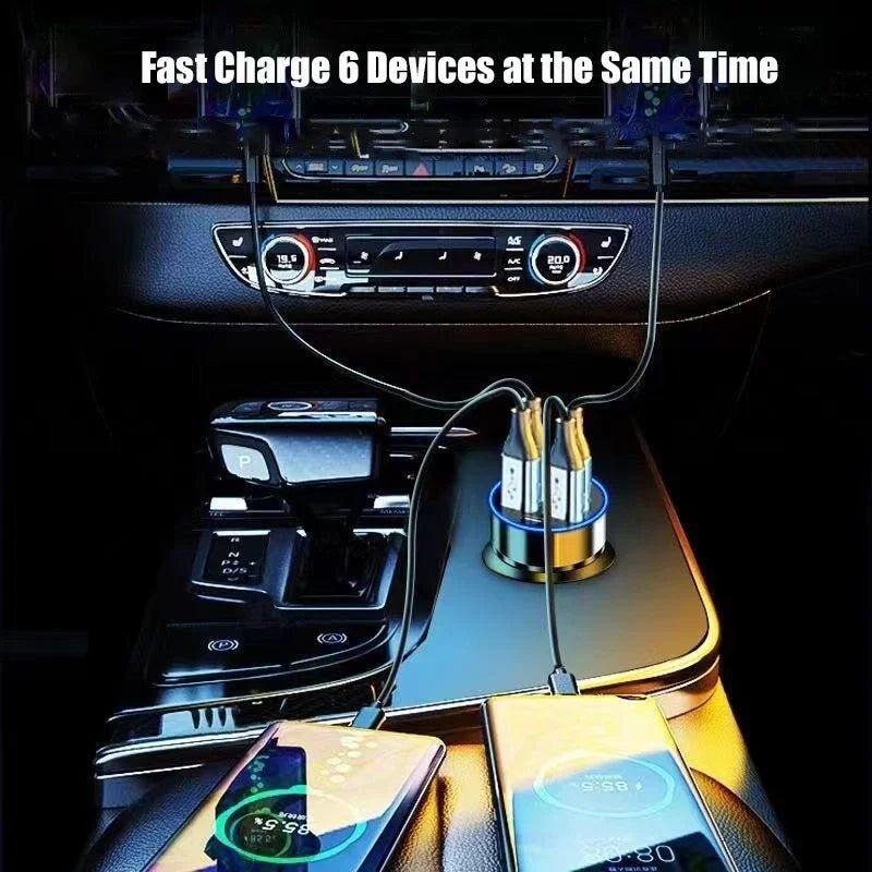 UYUXIO 6 in 1 USB C Car Phone Charger Adapter with Voltage Display Dual PD Super Fast for iPhone 15 Pro max OPPO Samsung Huawei - MANDOTOS