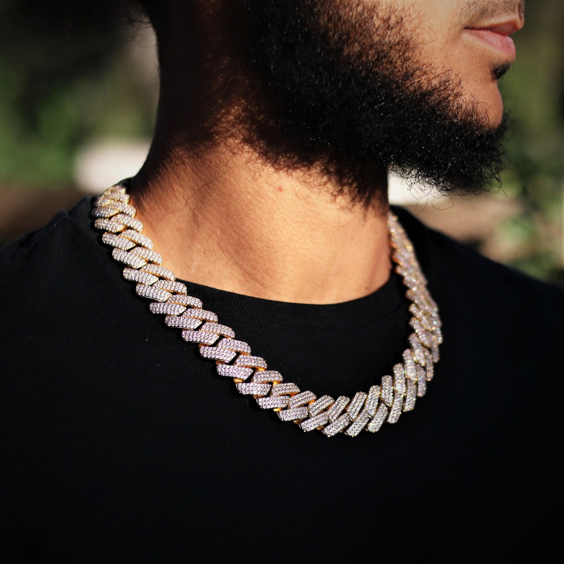 Triple Row Diamond Gold Cuban Chain - MANDOTOS